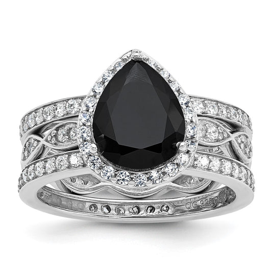 Shop High-Quality Cheryl M Sterling Silver Teardrop Halo Ring Set - Stylish CZ