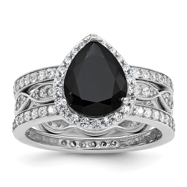 Cheryl M Teardrop Halo Trio Ring Set - 14K Gold