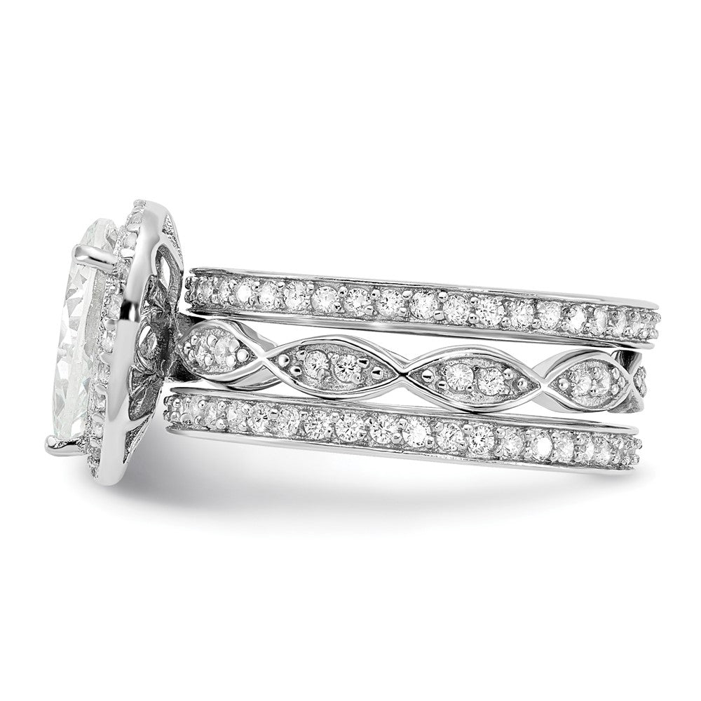 Buy Exclusive Cheryl M Sterling Silver CZ Teardrop Halo Trio Ring Set