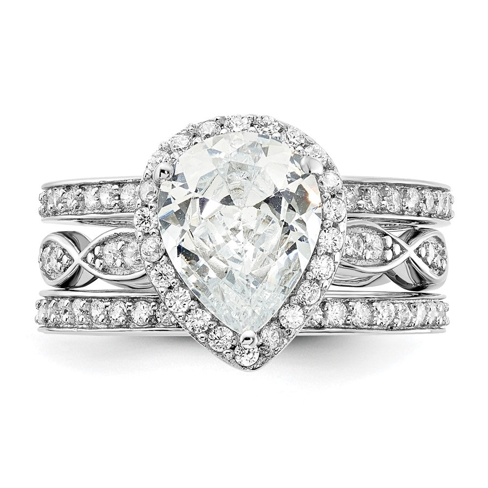 Buy Exclusive Cheryl M Sterling Silver CZ Teardrop Halo Trio Ring Set