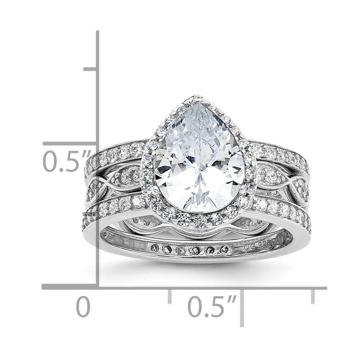 Buy Exclusive Cheryl M Sterling Silver CZ Teardrop Halo Trio Ring Set-5