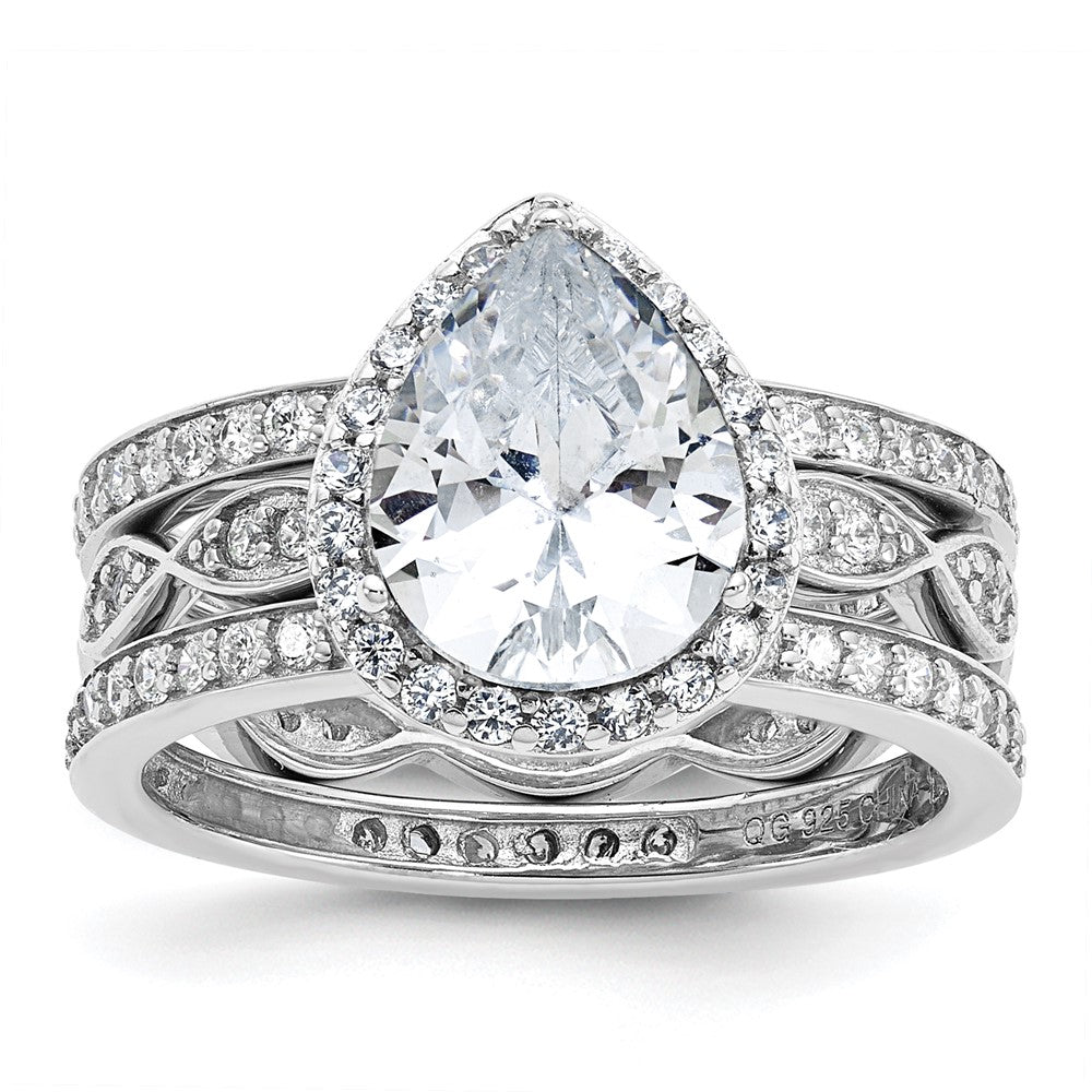 Buy Exclusive Cheryl M Sterling Silver CZ Teardrop Halo Trio Ring Set