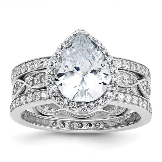 Buy Exclusive Cheryl M Sterling Silver CZ Teardrop Halo Trio Ring Set