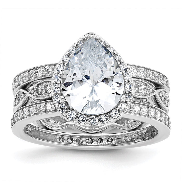 Buy Exclusive Cheryl M Sterling Silver CZ Teardrop Halo Trio Ring Set-1