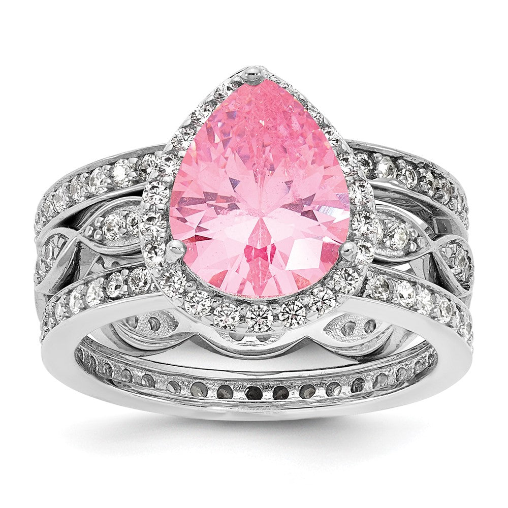 Buy Exclusive Cheryl M Sterling Silver Teardrop Ring Set with CZ Halo - Stylish!