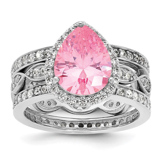 Exclusive 3-Piece Teardrop Ring Set: Rhodium-Plated Sterling Silver, CZ Luxury
