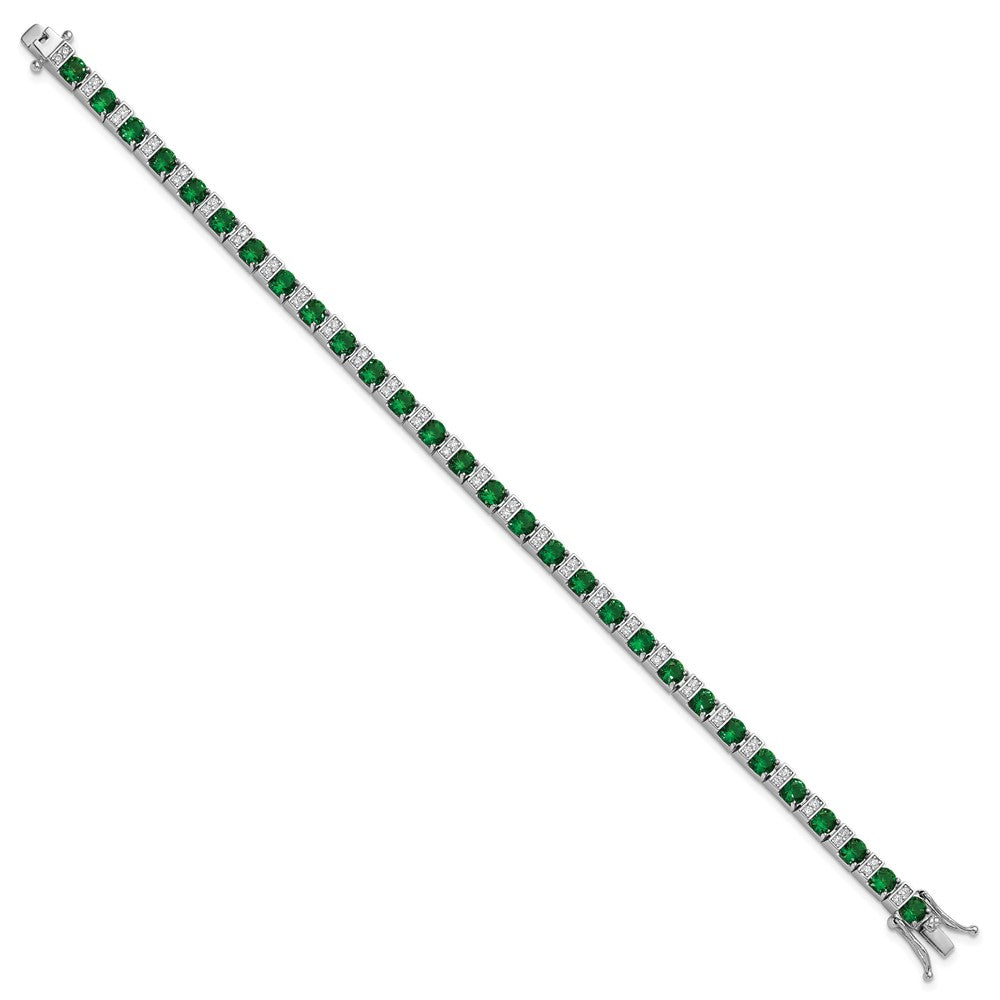 Shop Stylish 7.25 Inch Sterling Silver Rhodium-Plated Bracelet with Green Glass