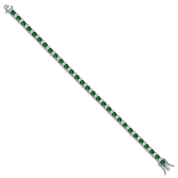 7.25 Inch Sterling Silver Rhodium-Plated Bracelet with Green Glass