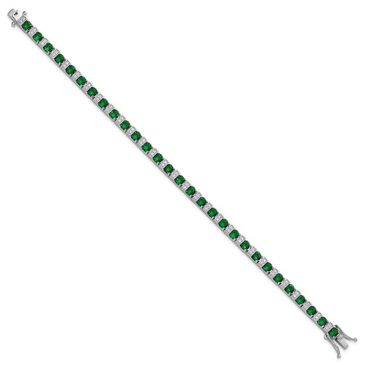 Shop Stylish 7.25 Inch Sterling Silver Rhodium-Plated Bracelet with Green Glass