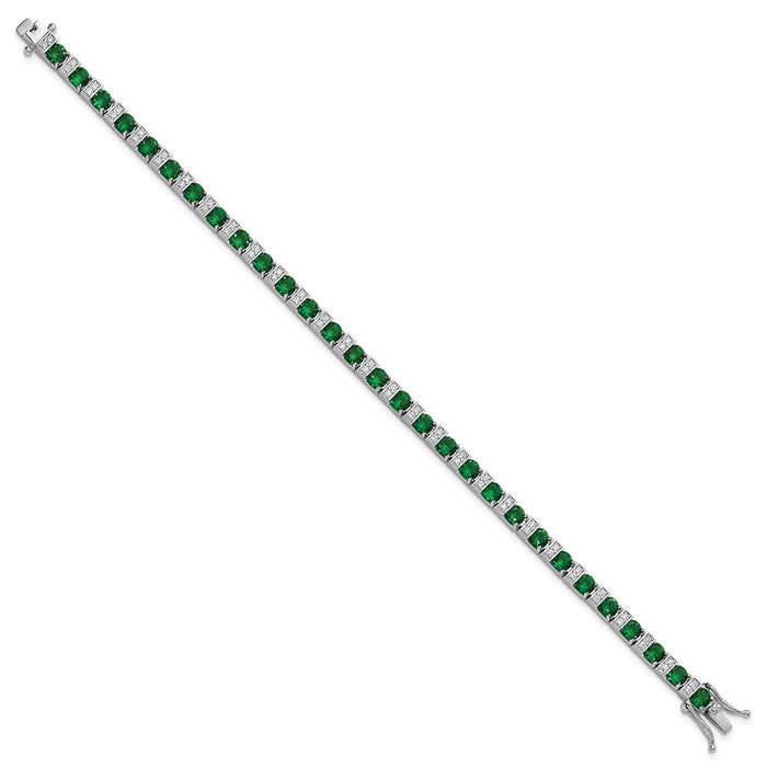 Shop Stylish 7.25 Inch Sterling Silver Rhodium-Plated Bracelet with Green Glass-2