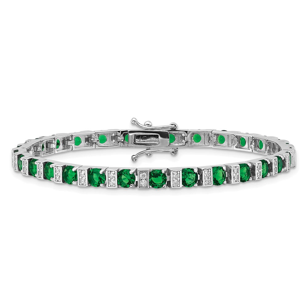 Shop Stylish 7.25 Inch Sterling Silver Rhodium-Plated Bracelet with Green Glass