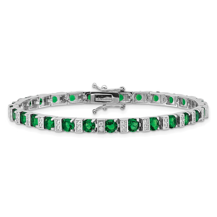Shop Stylish 7.25 Inch Sterling Silver Rhodium-Plated Bracelet with Green Glass-3