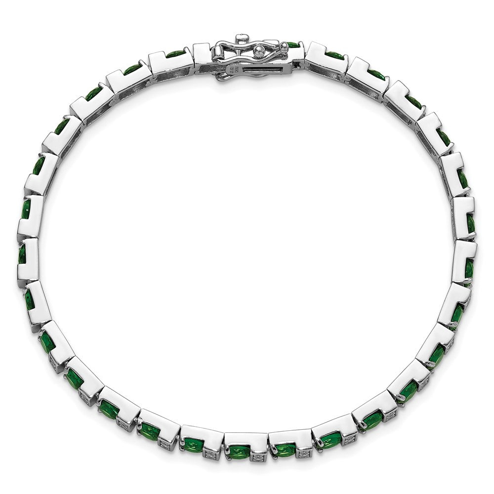 Shop Stylish 7.25 Inch Sterling Silver Rhodium-Plated Bracelet with Green Glass