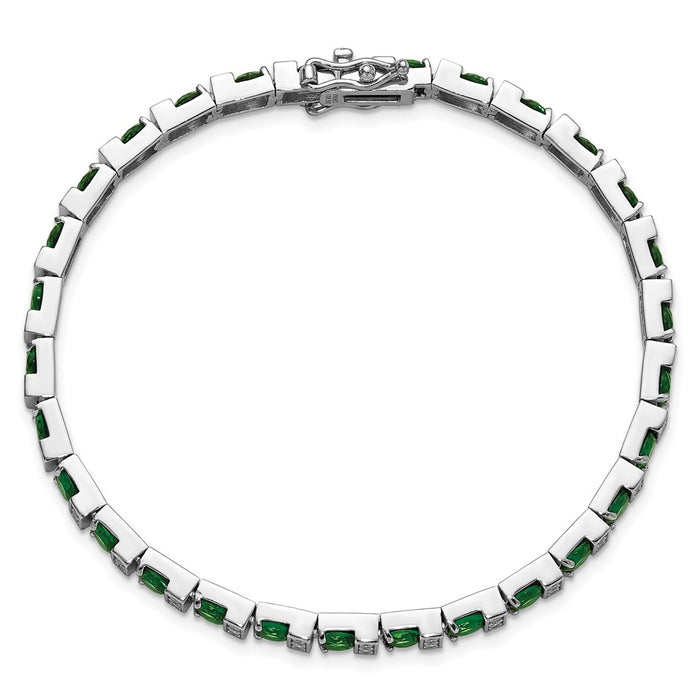 Shop Stylish 7.25 Inch Sterling Silver Rhodium-Plated Bracelet with Green Glass-4