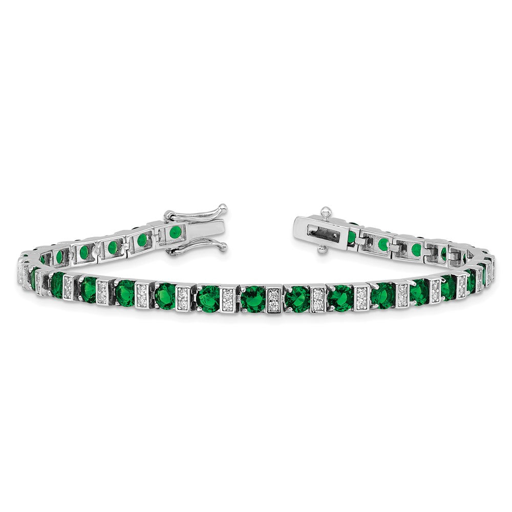 Shop Stylish 7.25 Inch Sterling Silver Rhodium-Plated Bracelet with Green Glass