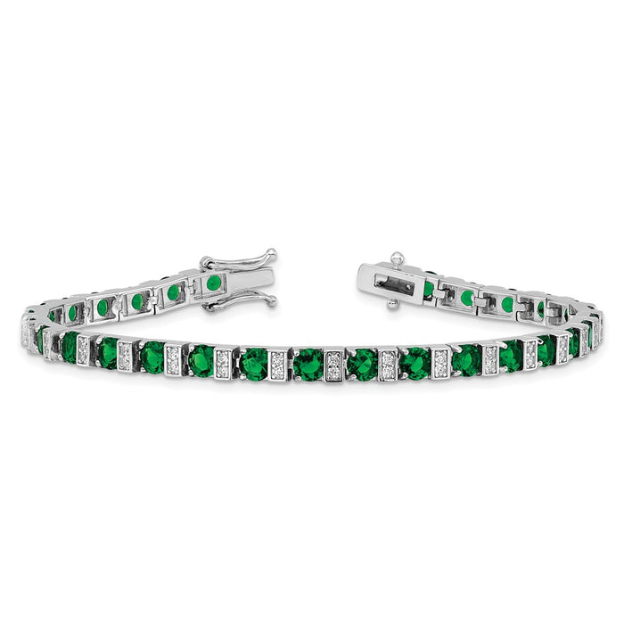Shop Stylish 7.25 Inch Sterling Silver Rhodium-Plated Bracelet with Green Glass-5
