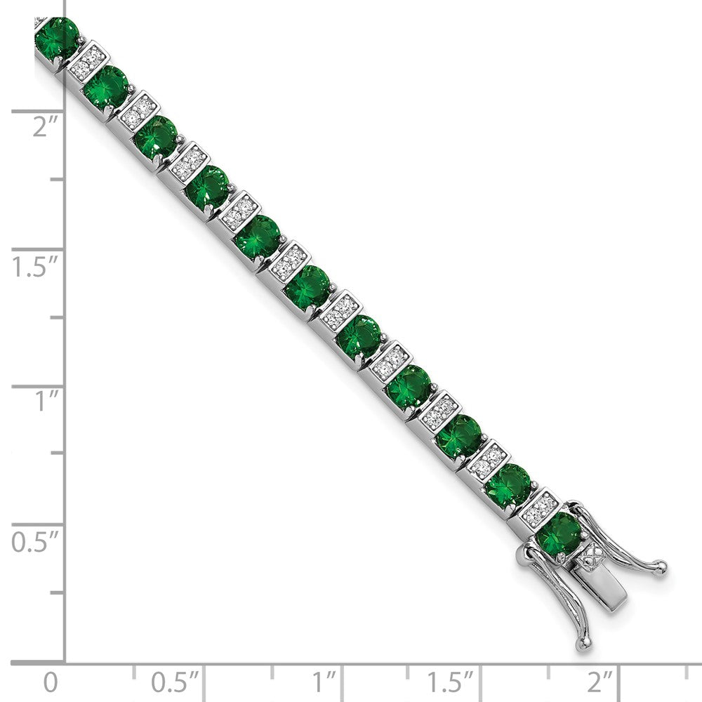 Shop Stylish 7.25 Inch Sterling Silver Rhodium-Plated Bracelet with Green Glass