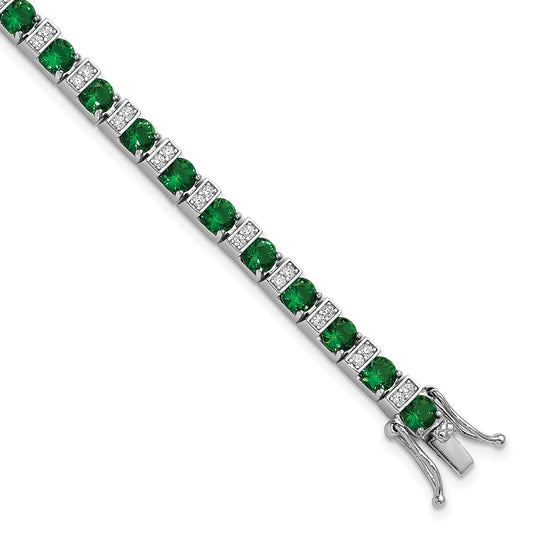 Shop Stylish 7.25 Inch Sterling Silver Rhodium-Plated Bracelet with Green Glass