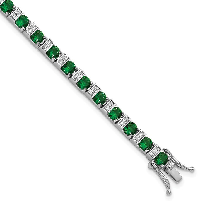 Shop Stylish 7.25 Inch Sterling Silver Rhodium-Plated Bracelet with Green Glass-1