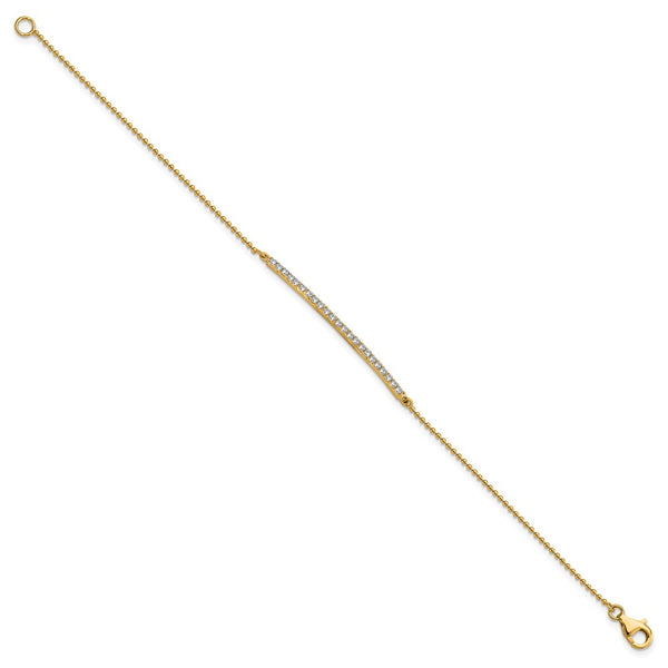 7-Inch Polished Sterling Silver & Gold-Plated Beaded CZ Bracelet
