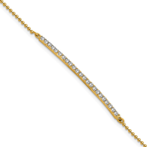 7-Inch Polished Sterling Silver & Gold-Plated Beaded CZ Bracelet