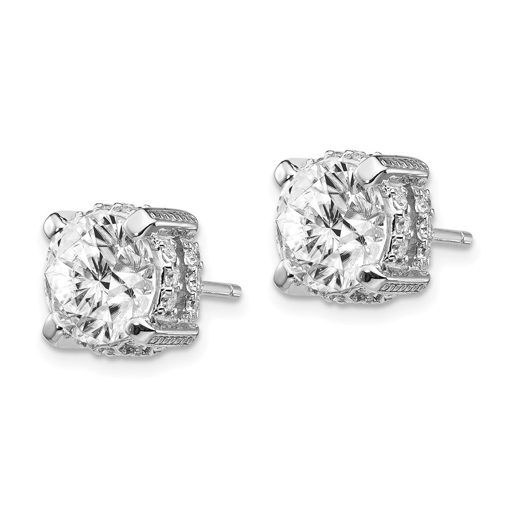 Buy Stylish 8mm Brilliant-Cut CZ Stud Earrings in Rhodium-Plated Silver, Luxury!