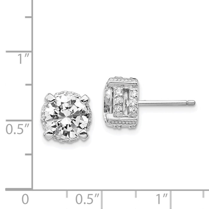Buy Stylish 8mm Brilliant-Cut CZ Stud Earrings in Rhodium-Plated Silver, Luxury!-4