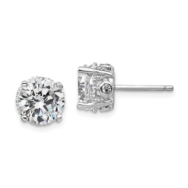 8mm Brilliant-Cut CZ Stud Earrings in Rhodium-Plated Silver - Style GR1-1022146