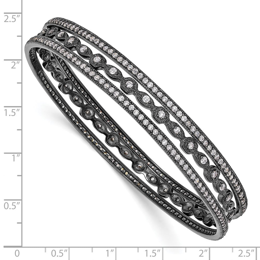 Shop Stylish Cheryl M Sterling Silver Black-Plated CZ Triple Bangle Set