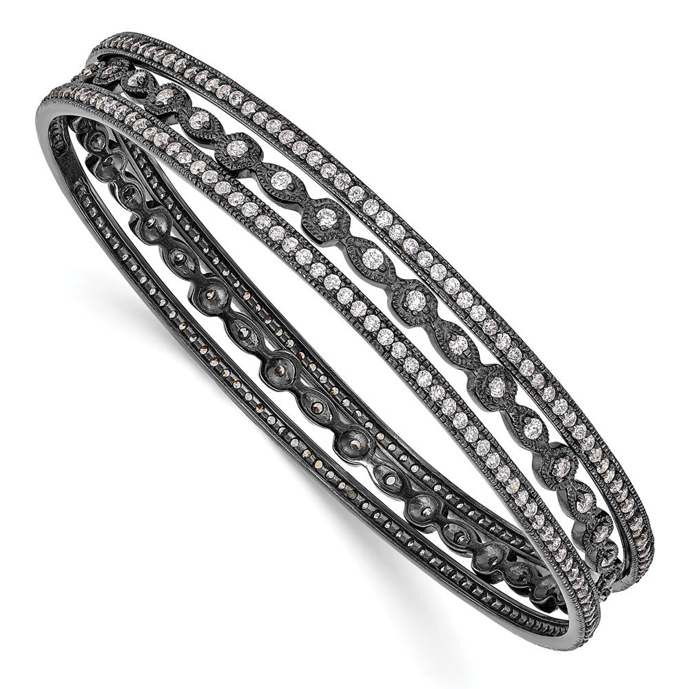 Shop Stylish Cheryl M Sterling Silver Black-Plated CZ Triple Bangle Set