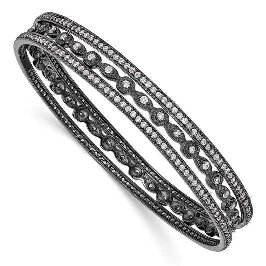 Shop Stylish Cheryl M Sterling Silver Black-Plated CZ Triple Bangle Set