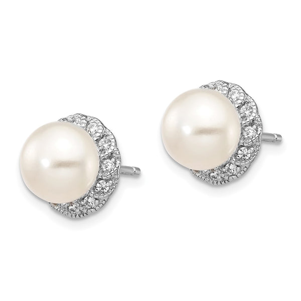 Cheryl M Sterling Silver Pearl & CZ Stud Earrings, 8mm