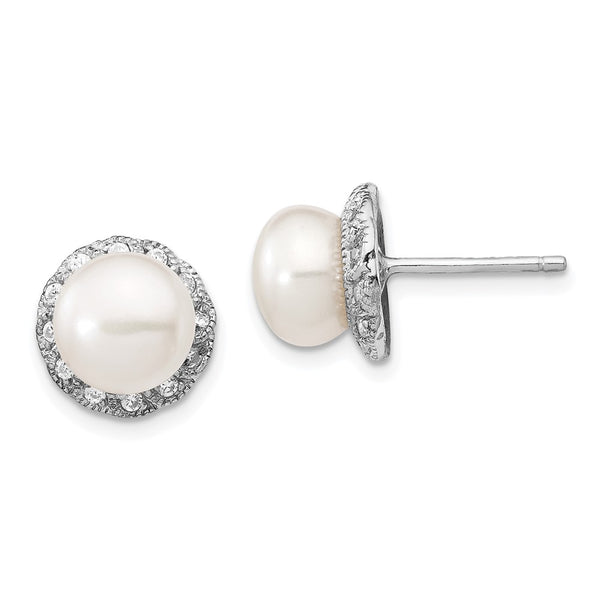 Cheryl M Sterling Silver Pearl & CZ Stud Earrings, 8mm