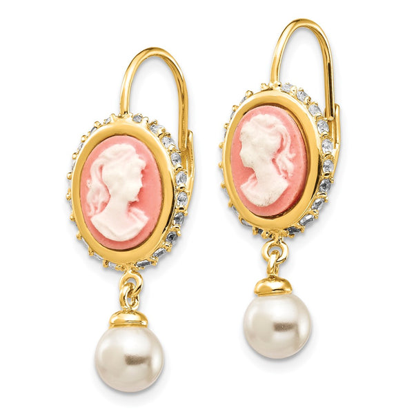 Cheryl M Sterling Silver Gold-Plated Dangle Earrings - CZ Pearl