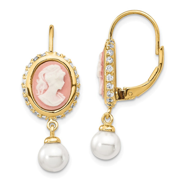 Cheryl M Sterling Silver Gold-Plated Dangle Earrings - CZ Pearl