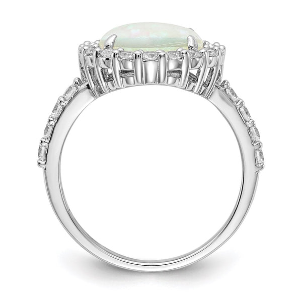 Cheryl M Sterling Silver Opal Ring 14mm, CZ Halo