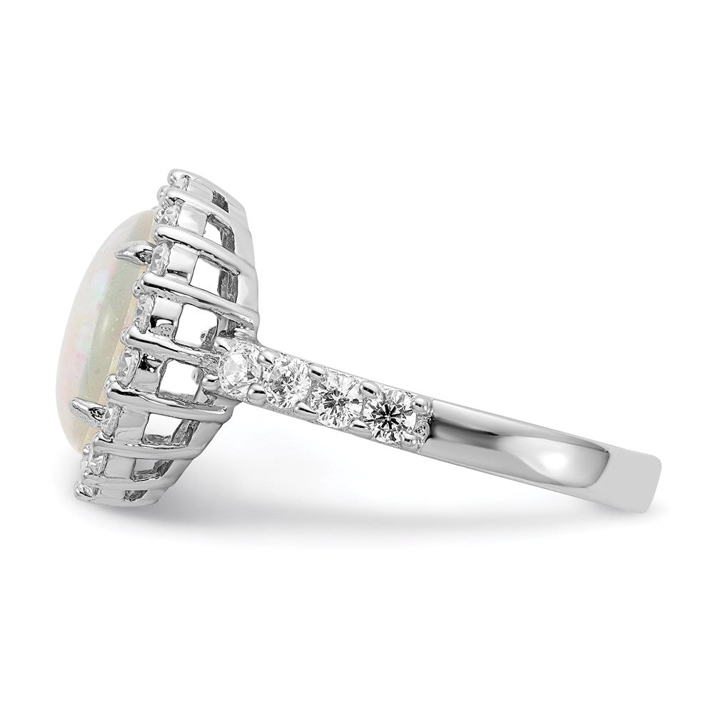 Exclusive Cheryl M Sterling Silver Opal Ring 14mm, Stylish CZ Halo - Affordable Price!