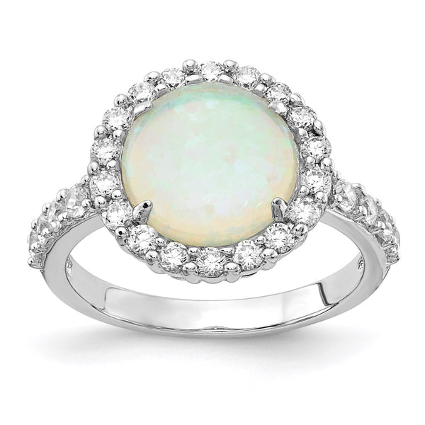 Cheryl M Sterling Silver Opal Ring 14mm, CZ Halo