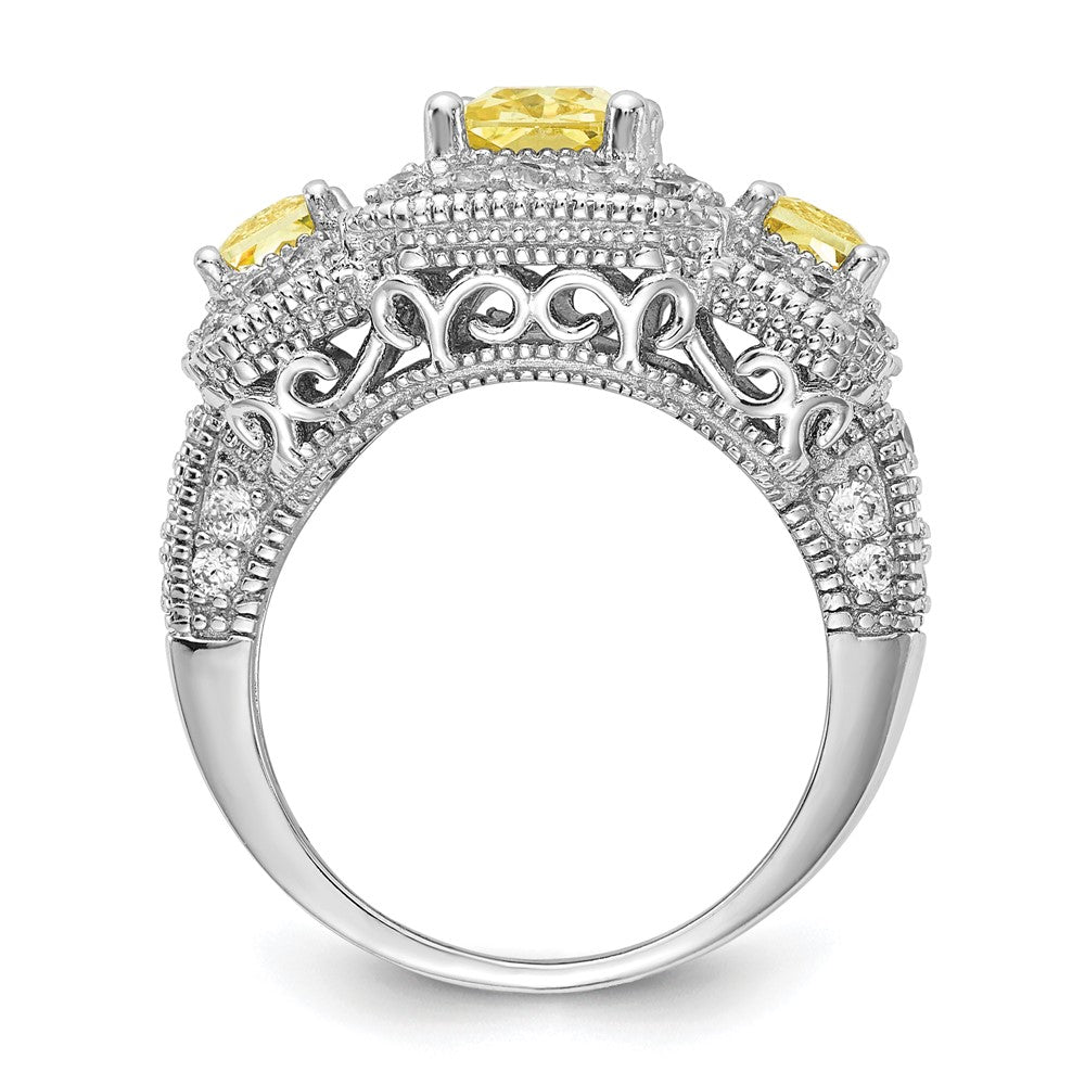 Exclusive Cheryl M  Sterling Silver 3-Stone Ring | 14K Rhodium-Plated Value!