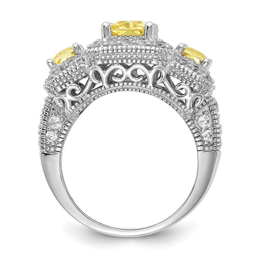 Exclusive Cheryl M  Sterling Silver 3-Stone Ring | 14K Rhodium-Plated Value!