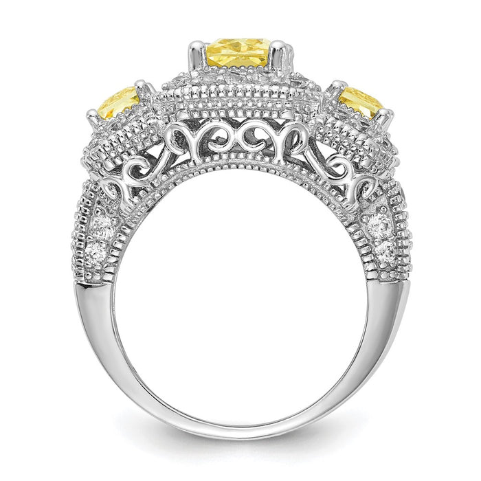 Exclusive Cheryl M  Sterling Silver 3-Stone Ring | 14K Rhodium-Plated Value!-2