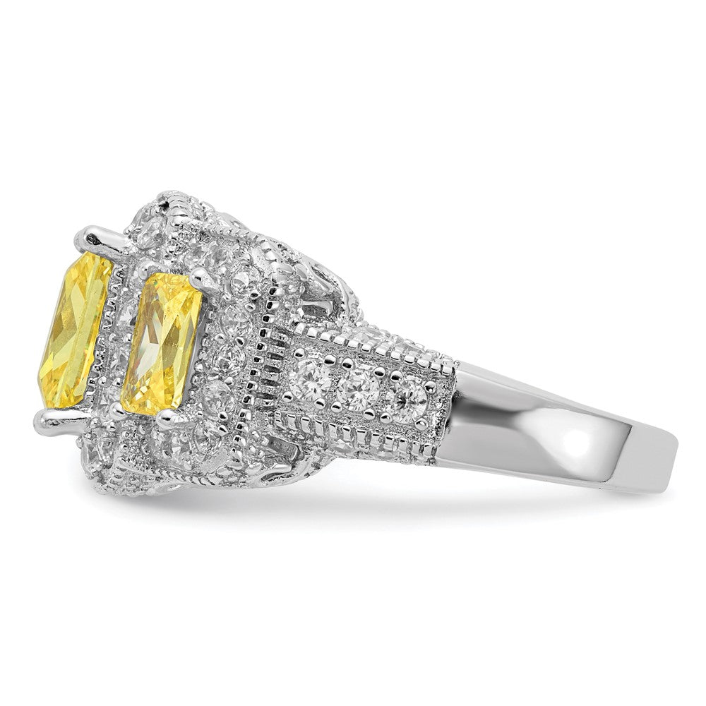 Exclusive Cheryl M  Sterling Silver 3-Stone Ring | 14K Rhodium-Plated Value!