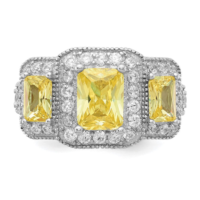 Exclusive Cheryl M  Sterling Silver 3-Stone Ring | 14K Rhodium-Plated Value!-5