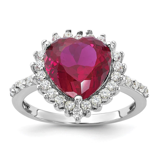 Cheryl M 100-Facet Lab-Created Ruby & CZ Heart Halo Ring