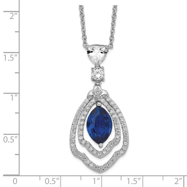 18-Inch Sterling Silver Necklace with Dark Blue Spinel & CZ Accents