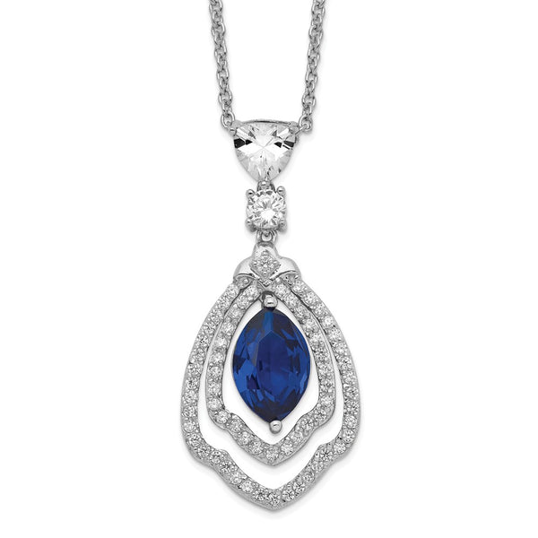 18-Inch Sterling Silver Necklace with Dark Blue Spinel & CZ Accents