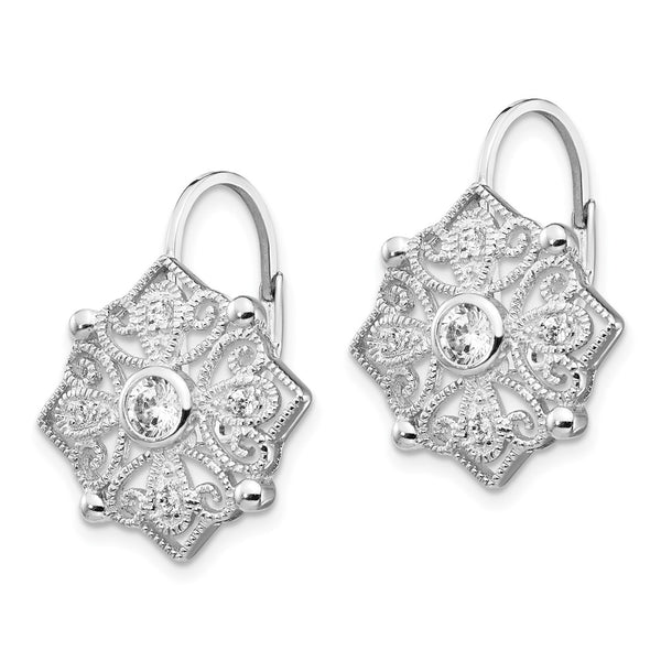 Rhodium-Plated Sterling Silver CZ Leverback Earrings