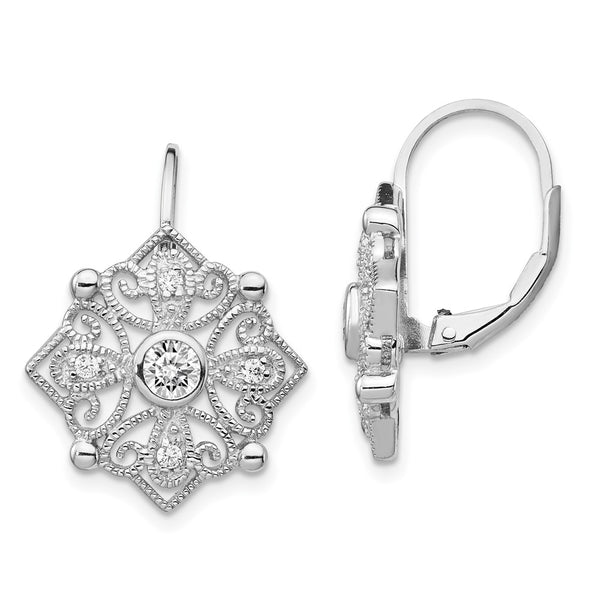 Rhodium-Plated Sterling Silver CZ Leverback Earrings