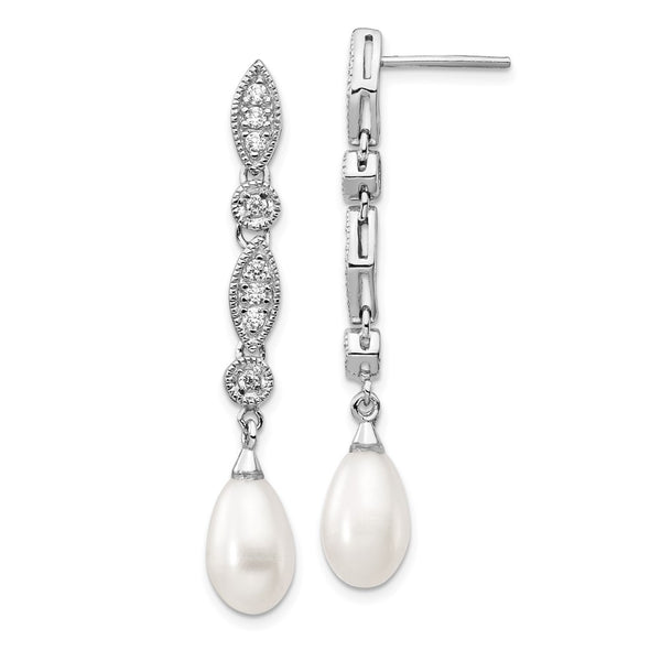 Cheryl M Sterling Silver Teardrop Earrings with Pearls & CZ