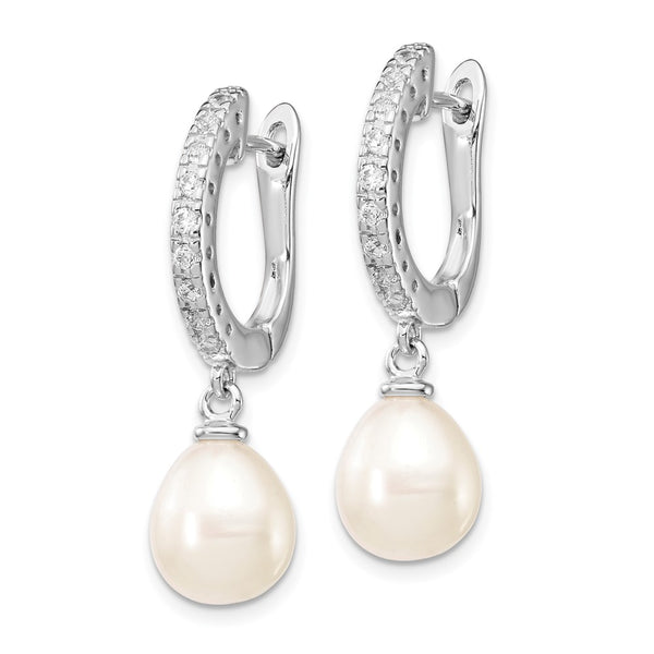 Sterling Silver Pearl & CZ Dangle Earrings